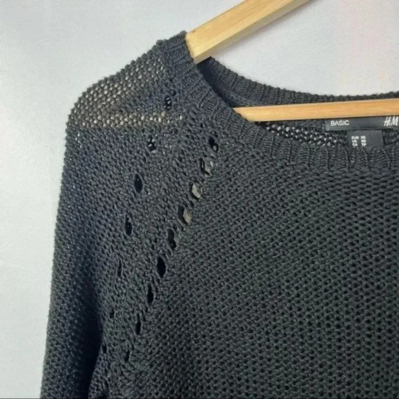 H&M Basic Black Open Knit Round Neck Sweater XS - Picture 3 of 4